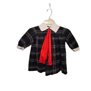 Vintage Baby Plaid Dress‎ With White Peter Pan Collar & Red Bow